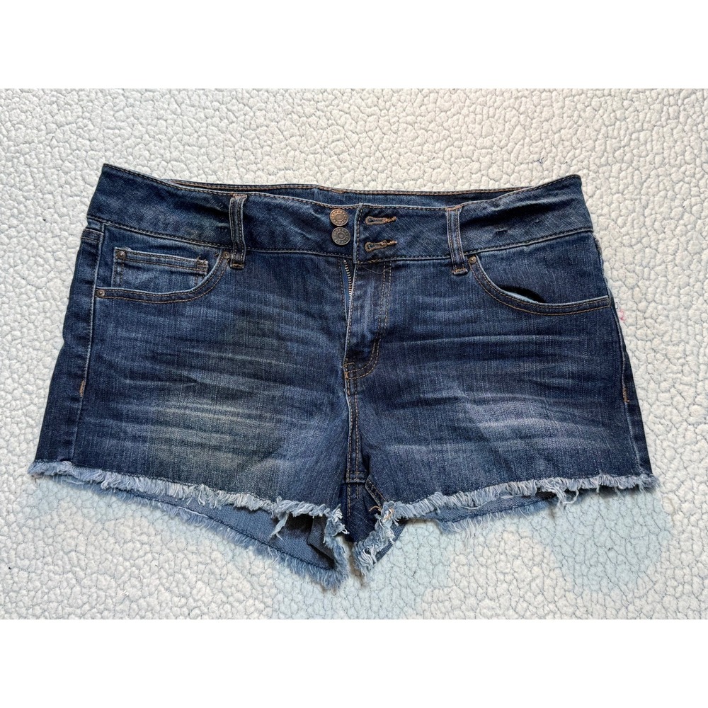 Refuge Womens Dark Wash Denim Cut Off Jean Shorts Double Button Size 10